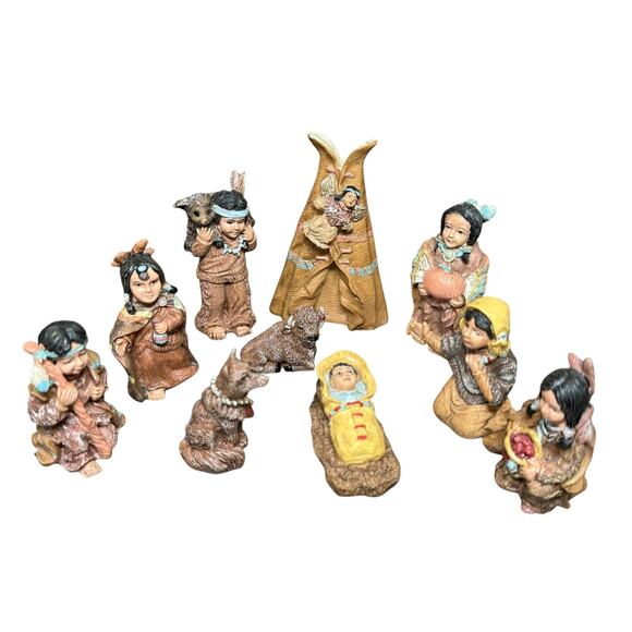 Christmas Nativity Set Native American Scene Resin Vintage Southwestern Folk Art - Picture 1 of 16